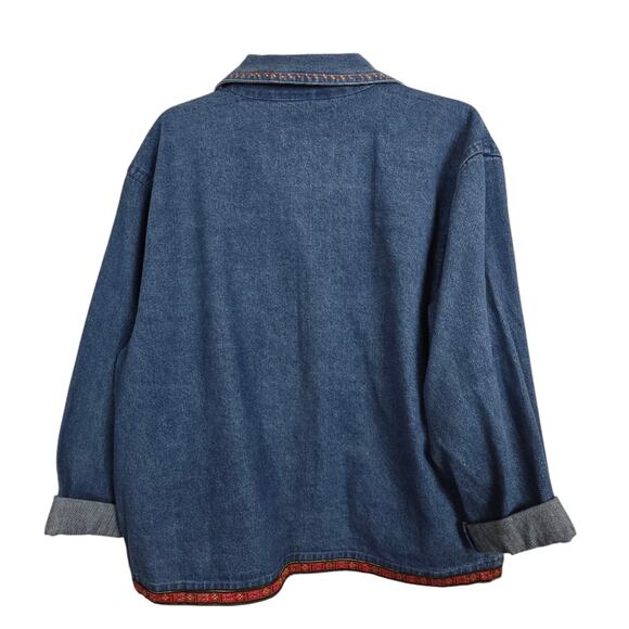 New Directions Blue Denim  Jacket Shirt Snowman Shacket Christmas Embroidery L - Picture 2 of 14